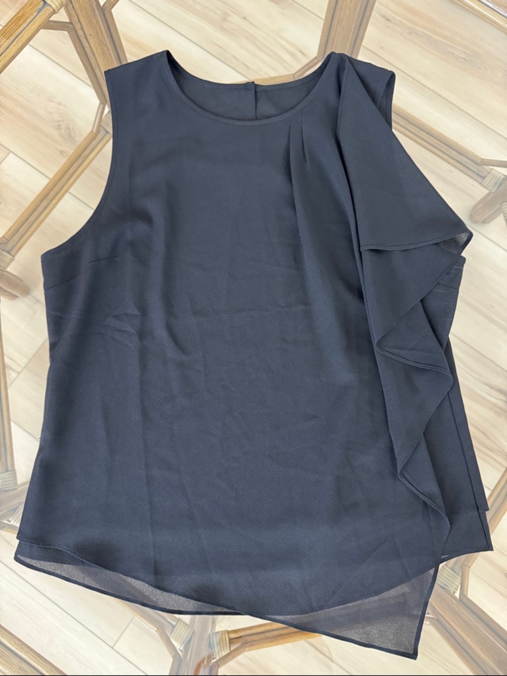 Sleeveless Black Ruffle-Accent Shell Top